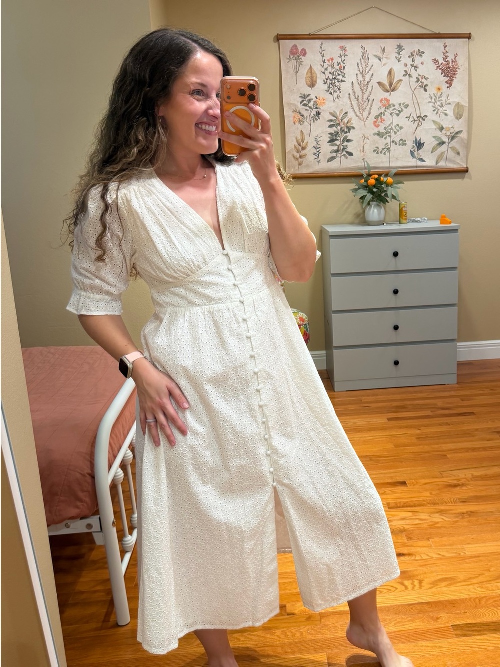 Boden Broderie Lace Classic Ivory White Button-Front Midi Dress 8P